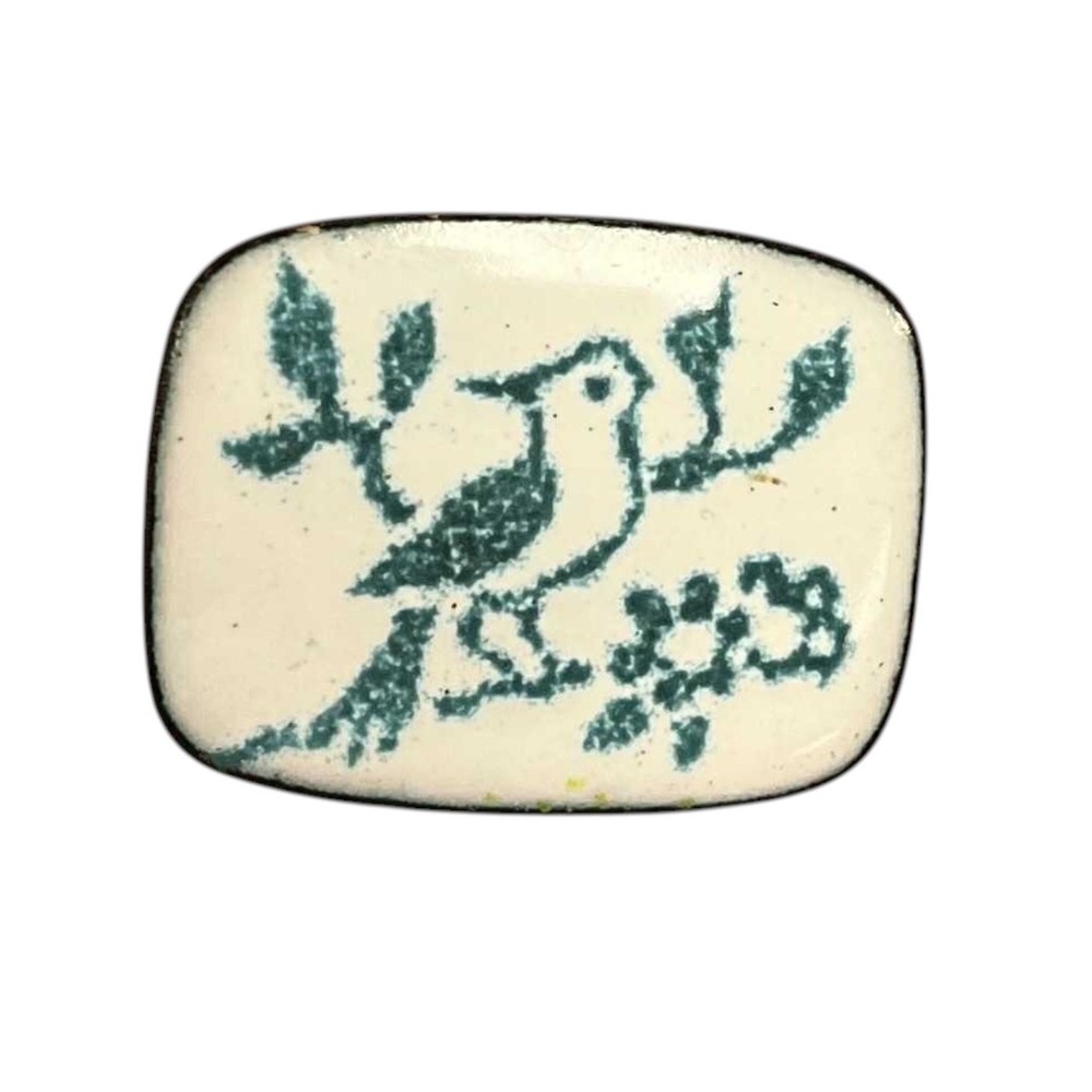 Enamel Copper Art Bird, Leaves And Flowers Handmade By Playbird Brooch Pin